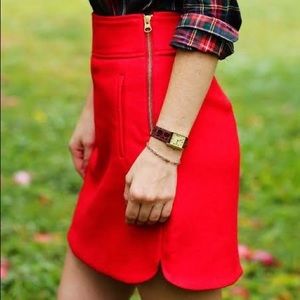 J. Crew Mini Skirt in Double-Serge Wool Red Gold Zipper Size 6 Petite